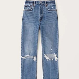 Abercrombie Ultra High Rise Ankle Straight Jeans Distressed Ripped Denim